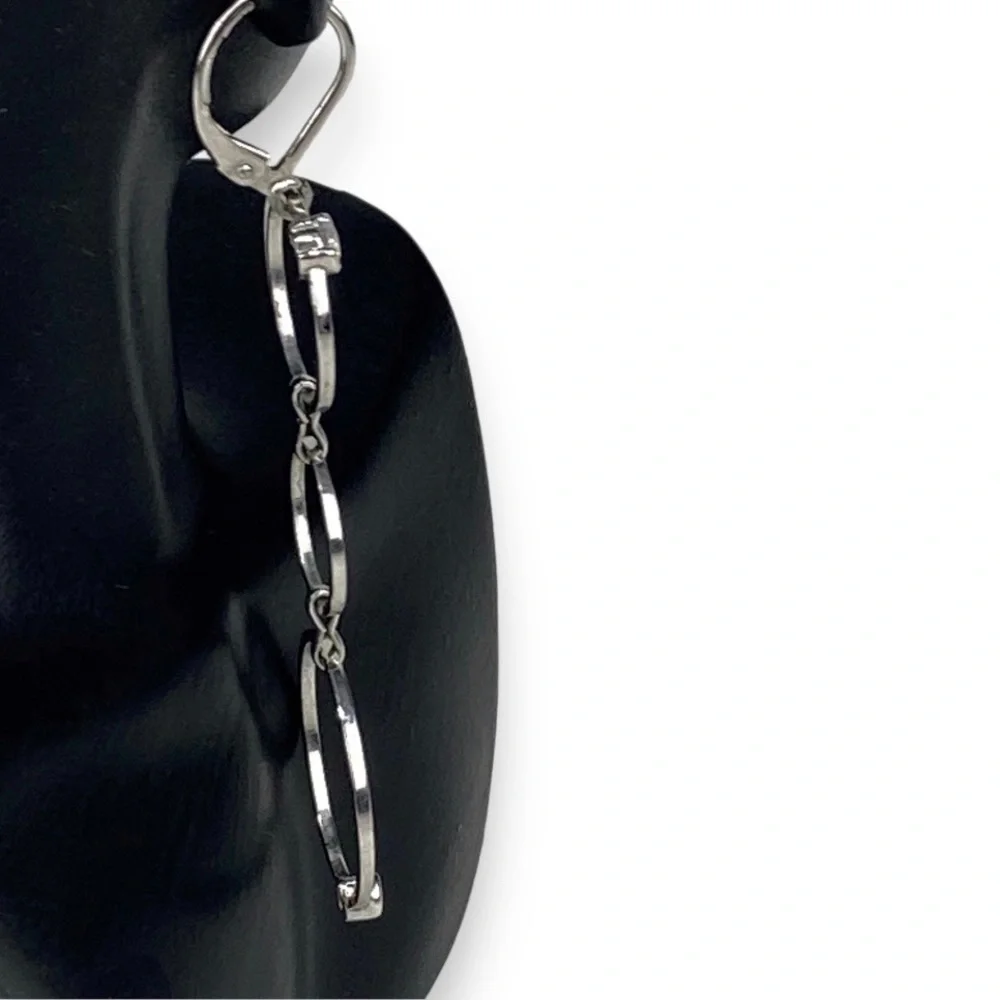 3 joint silver hoop Drop earrings with stones 2.5 inces